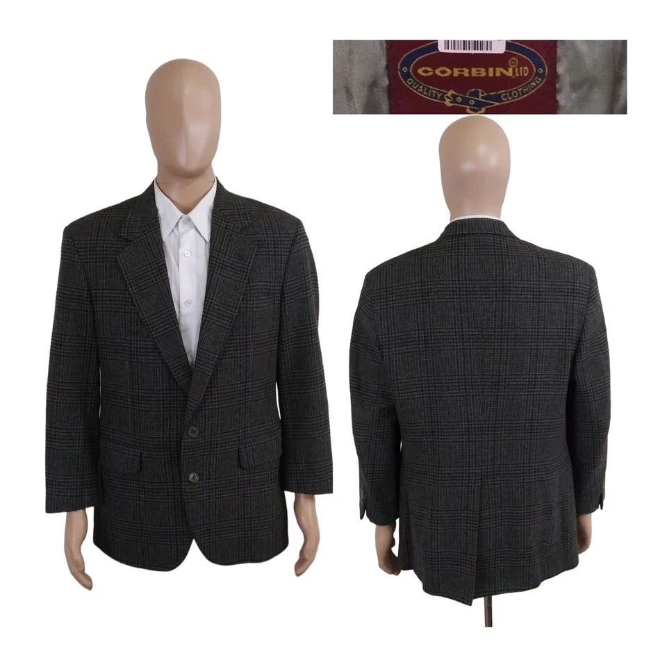 Corbin Two Button Glen Check Houndstooth Green Blue Tweed Wool Sport Coat 42S - Image 1 of 4
