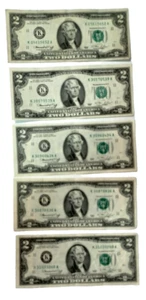 Set of 5 Good Condition RARE K Series 1976 Series 2 dollar bills Offset Error - Picture 1 of 4