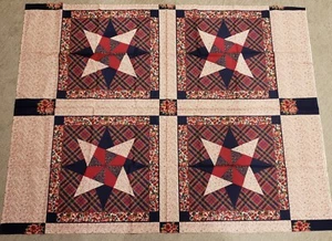 Ozark Calicos Fabri-Quilt Cotton Cheater Quilt Navy Blue Floral & Stars Fabrics - Picture 1 of 3