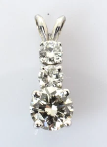 Stunning 3 Diamond Drop Pendant in 14k White Gold 1.25 Carats - Picture 1 of 3