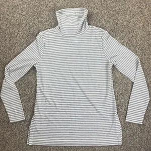 Loft Shirt Womens Small Gray Striped Turtleneck Tunic Side Slits Lightweight - Picture 1 of 12