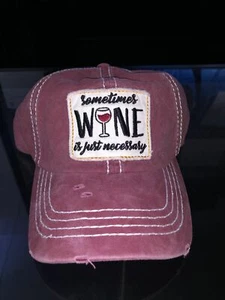 Vtg Style Trucker Hat "Sometimes Wine is Just Necessary" Maroon, purple NWT - Picture 1 of 6