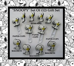 ENSEMBLE CADEAU SNOOPY 12 PIÈCES Snoopy Push Pins Snoopy Aimants Snoopy Papiers Clips