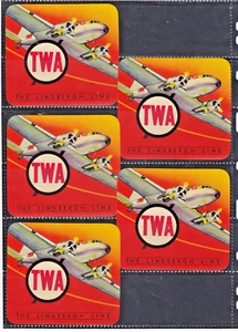 5 TWA The Lindbergh Line Large 4 by 4 Inch Labels 1930s-'40s? - Item #8123 - Picture 1 of 2