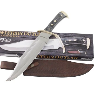 Timber Rattler Western Outlaw Bowie Knife & Sheath Large 16 1/2" Hardwood Handle - Image 1 of 3