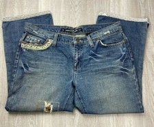 DKNY Ludlow Jeans Cropped Denim Pants Distressed Patches Lace Sz 10 RN52002