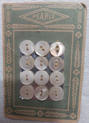 Early 1900's PEARLS brand Mother Of Pearl Buttons 12 On Original Card Cover