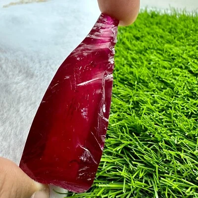 LAB CREATED 48.35 G PIGEON BLOOD RED RUBY #5 ROUGH CORUNDUM Half Boule GEMSTONE - Image 1 of 3