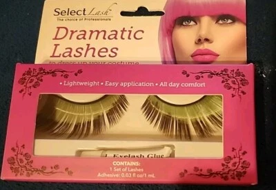 EYELASHES DRAMATIC Lashes GREEN & BLACK with Adhesive SEALED ~3 SETS WOW  - Image 1 of 3