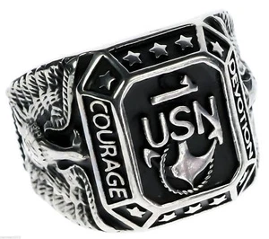 USN Navy Courage Devotion Casted Eagle Anchor Stainless Men's Ring Size 12 T15 - Picture 1 of 7