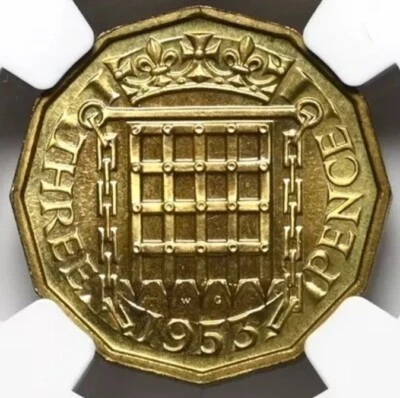 NGC PF64 G BRITAIN 1953 Queen Elizabeth II Coronation PROOF, 3P Three Pence Coin - Image 1 of 4