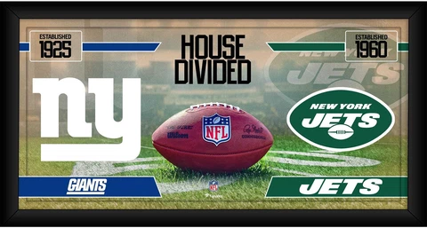 NY Jets vs. NY Giants Framed 10" x 20" House Divided Football Collage Cover
