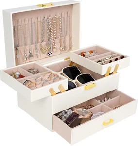 Jewelry Box for Women, 3 Layers Large Jewelry Organizer Box, Jewelry Storage Cas - Picture 1 of 12