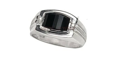 Natural Black Onyx Gemstone with 14K White Gold Plated Silver Ring for Men #1107 - Image 1 of 4