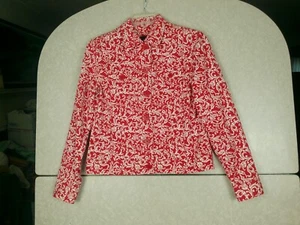 JONES NEW YORK SIGNATURE Red White Paisley Stretch Short Denim Jacket sz PP - Picture 1 of 24