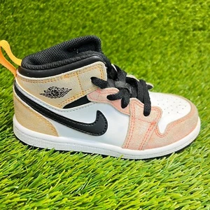 Nike Air Jordan 1 Mid SE Boys Size 9C Orange White Basketball Shoes Sneakers - Picture 1 of 11