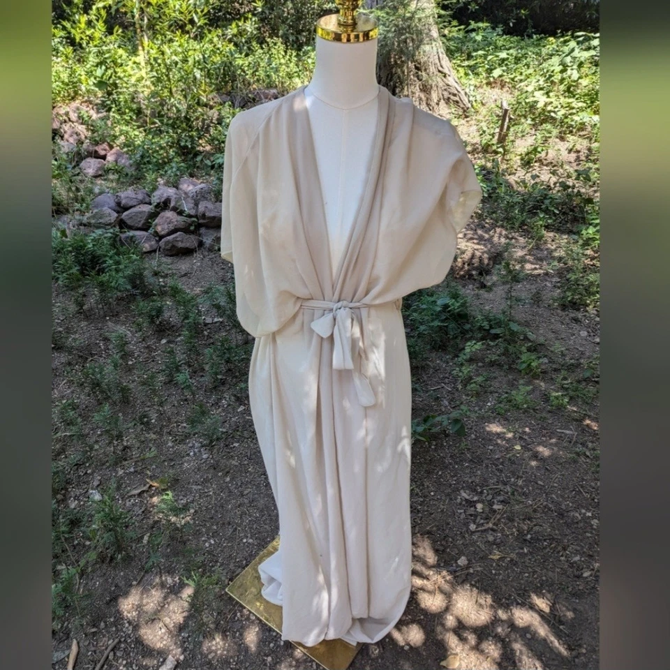 Nasty Gal Sheer Elegant Sheer Cream Women's Bathing Suit Cover Robe One Size - Image 1 of 4