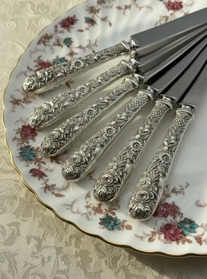"Juego de 6 cuchillos de cena S. Kirk & Son Repousse STERLING 9"" estilo francés" Foto 1 de 4