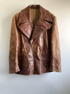 Vintage 70er Jahre Euro Vintage Leder Reiter Jacke ausgefallener Kragen Herren Gr. L selten - Bild 1 von 12