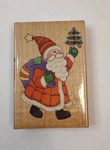 Rubber Stamp Santa Claus Tree Star Jolly Wood Christmas 1996 Stampendous USA - Picture 1 of 5