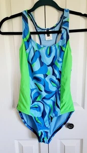 Spyder L Girls One Piece Swimsuit Blue Green Size 12-14 Racerback NEW - Picture 1 of 6