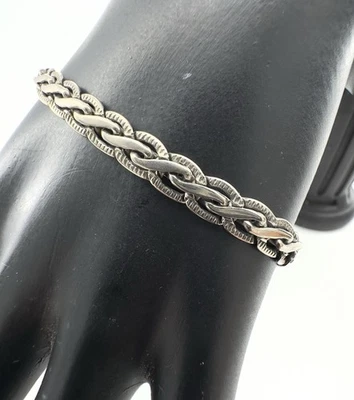Sterling Silver 925 Woven Texture Triple Strand Bracelet 7.25” Long 6.3mm Wide - Image 1 of 4