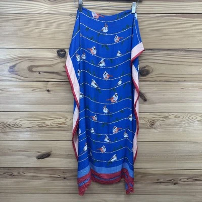 Talbots Bufanda Pájaros Ramas Azul Rojo Rayas Viscosa Seda Slinky Mantón Largo B179 Foto 1 de 4