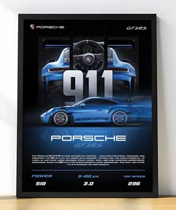 911 GT3 RS Electric Blue Poster - Motorsport Wall Art Car Print Decor - Picture 1 of 5
