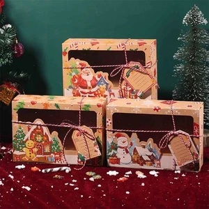 3pcs Window Type Christmas Candy Gift Box PVC Kraft Cookie Box Snack Packaging - Picture 1 of 6