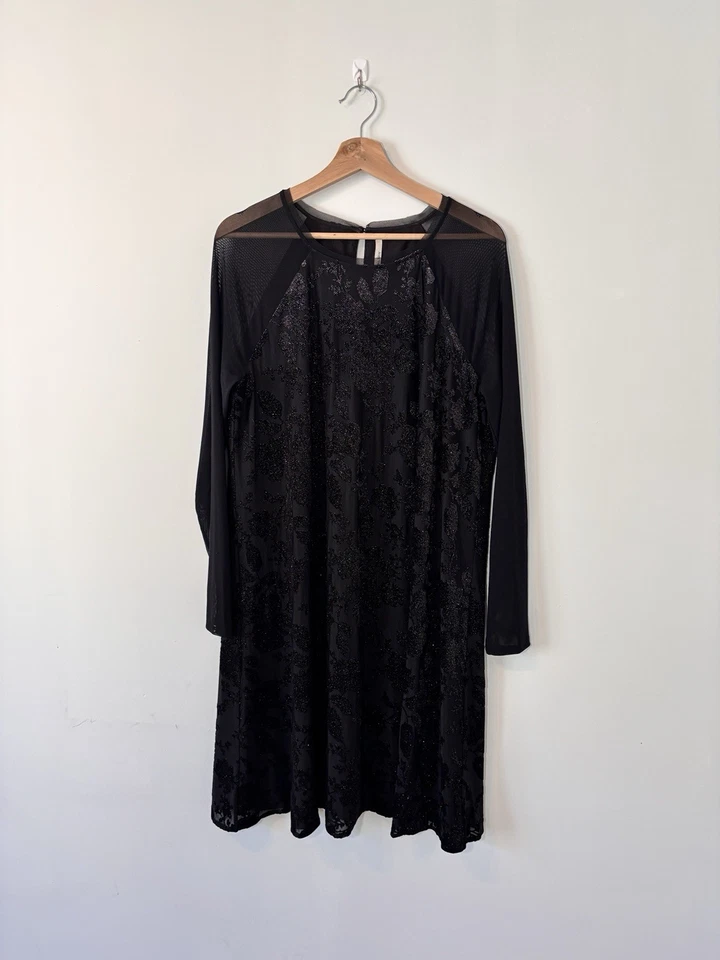 RACHEL Rachel Roy Black Sparkle Sheath Dress Mesh Sleeve Fully Lined XXL - Image 1 of 4