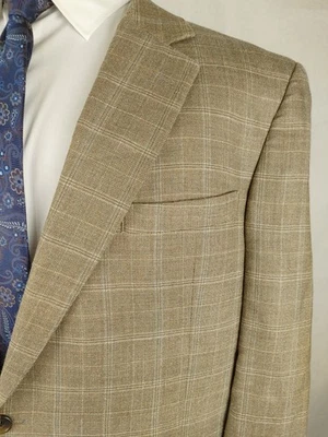 Chaqueta Blazer Jos A Bank Para Hombres 46L Marrón Claro Cuadros Lana Seda Abrigo Deportivo A Cuadros Foto 1 de 4