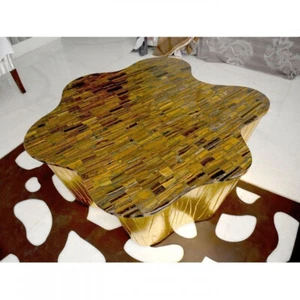 Mesa de centro ojo de tigre amarillo 18"x18", mesa SunBurst ojo de tigre, tapa de piedras preciosas - Imagen 1 de 3