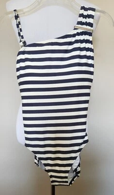 Traje de baño Michael Kors playa de una pieza para mujer 8 gris + blanco a rayas copas integradas Foto 1 de 4