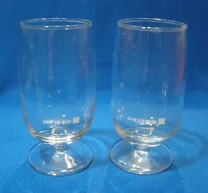 2 United Airlines First Class Stem Wine Glasses Clear 4 1/4" Tall Logo on Bowl - Picture 1 of 3