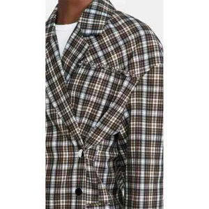 TIBI Costello Liam Stud Blazer Black Brown Checked Plaid Beaded Jacket S - Picture 1 of 7