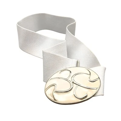 Cinturón elástico blanco con hebilla de remolino de esmalte dorado y crema para mujer cintura ajustable Foto 1 de 3