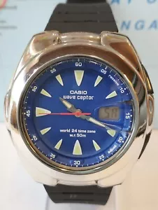 CASIO WAVE CEPTOR QUARTZ BLUE DIAL WVQ-201HA JAPAN MEN'S FULL WORKING VINTAGE - Picture 1 of 23