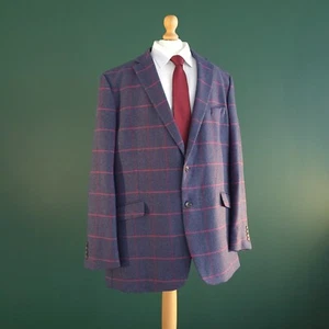Giacca tweed Brook Taverner blazer uomo 48L blu lana check vetro finestra - Foto 1 di 15