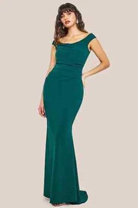 Off The Shoulder Scuba Maxi Dress - Emerald Green by Goddiva - Picture 1 of 5