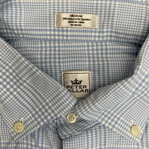 Peter Millar Oberhemd Herren M blau weiß kariert Stretch Knopf Krone Sport L/S - Bild 1 von 20