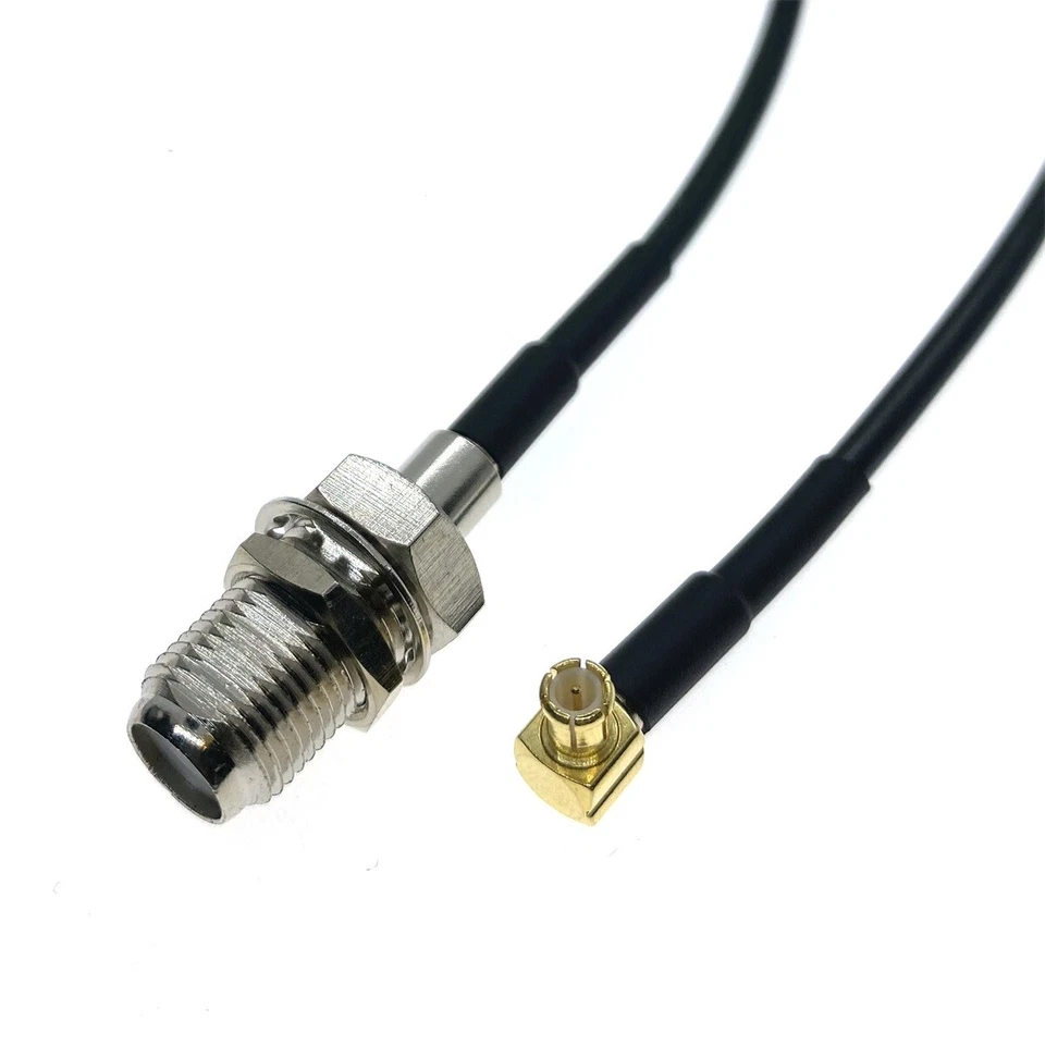 F female jack to MCX male right angle RF Antenna Coaxial Cable RG174 - Image 1 of 4