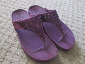 Fitflop Glitzie Rhinestone Flip Flop Sandals Womens 8 Comfort Shoes Purple - Picture 1 of 5