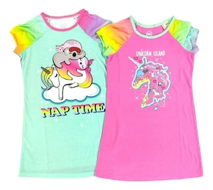 Girls Large 10-12 Rainbow Unicorn Sloth Cat Nightgown Pajama PJ Shirt Panda Gift - Picture 1 of 4