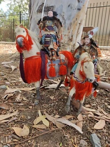 PAIR Antique Doll SAMURAI Japanese Warriors MUSHA Armor Suit YOROI NINGYO Horses - Picture 1 of 24