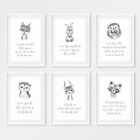 Grey Woodland Animal Baby Nursery Quote Prints Childrens Room Wall Art Pictures