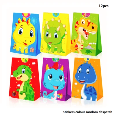 12 piezas Bolsa de regalo temática de dinosaurios niños cumpleaños festival fiesta suministros Foto 1 de 4