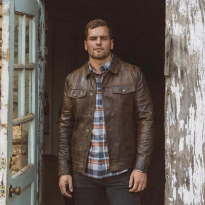 Driggs Leather Jacket : 100 Real full Grain Cowhide Leather Jacket - Image 1 of 4