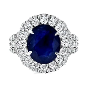 12x10 Natural Sapphire &Topaz Halo Ring in Platinum Over Sterling Silver Size 8 - Picture 1 of 7
