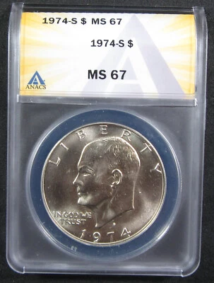 1974-S $1 ANACS MS67. Gorgeous ultra-gem Ike dollar.  (824354) - Image 1 of 2
