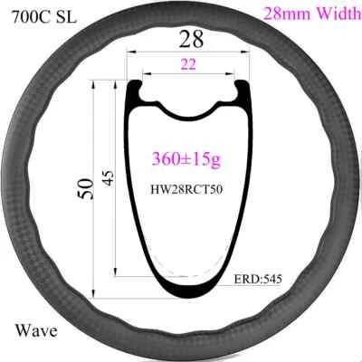 Llantas de carbono 700C Gravel Bike 28 mm de ancho 35/40/45/50/65 mm de profundidad 24 agujeros sin cámara  Foto 1 de 4